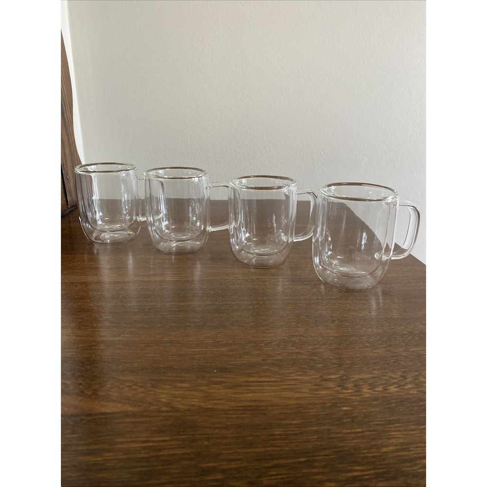 Espresso Mugs Set of 4 Double Walled Clear Glass With Handles 4 oz